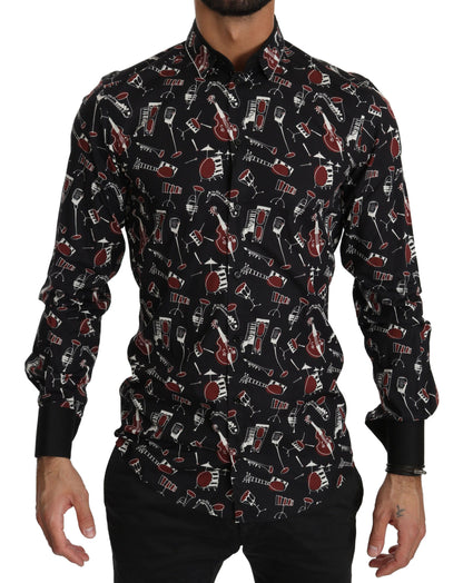 Dolce &amp; Gabbana Black Musical Instrument Slim fit Shirt