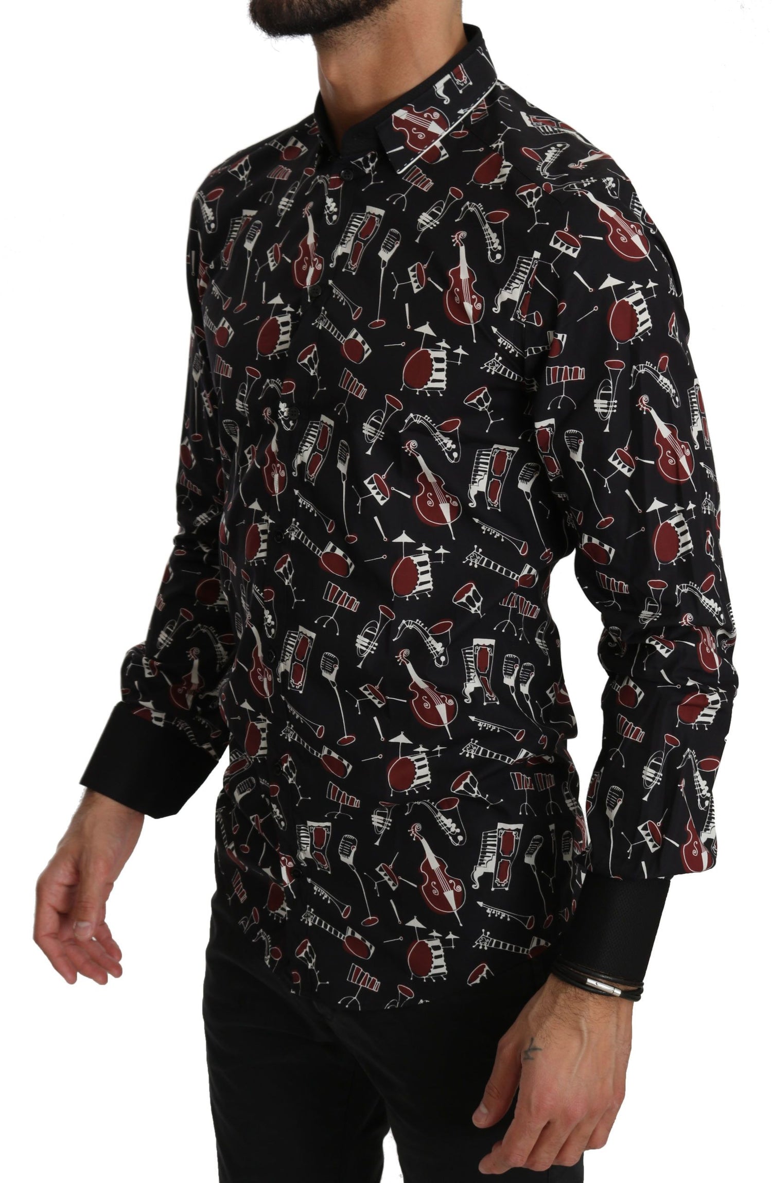 Dolce &amp; Gabbana Black Musical Instrument Slim fit Shirt