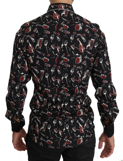 Dolce &amp; Gabbana Black Musical Instrument Slim fit Shirt