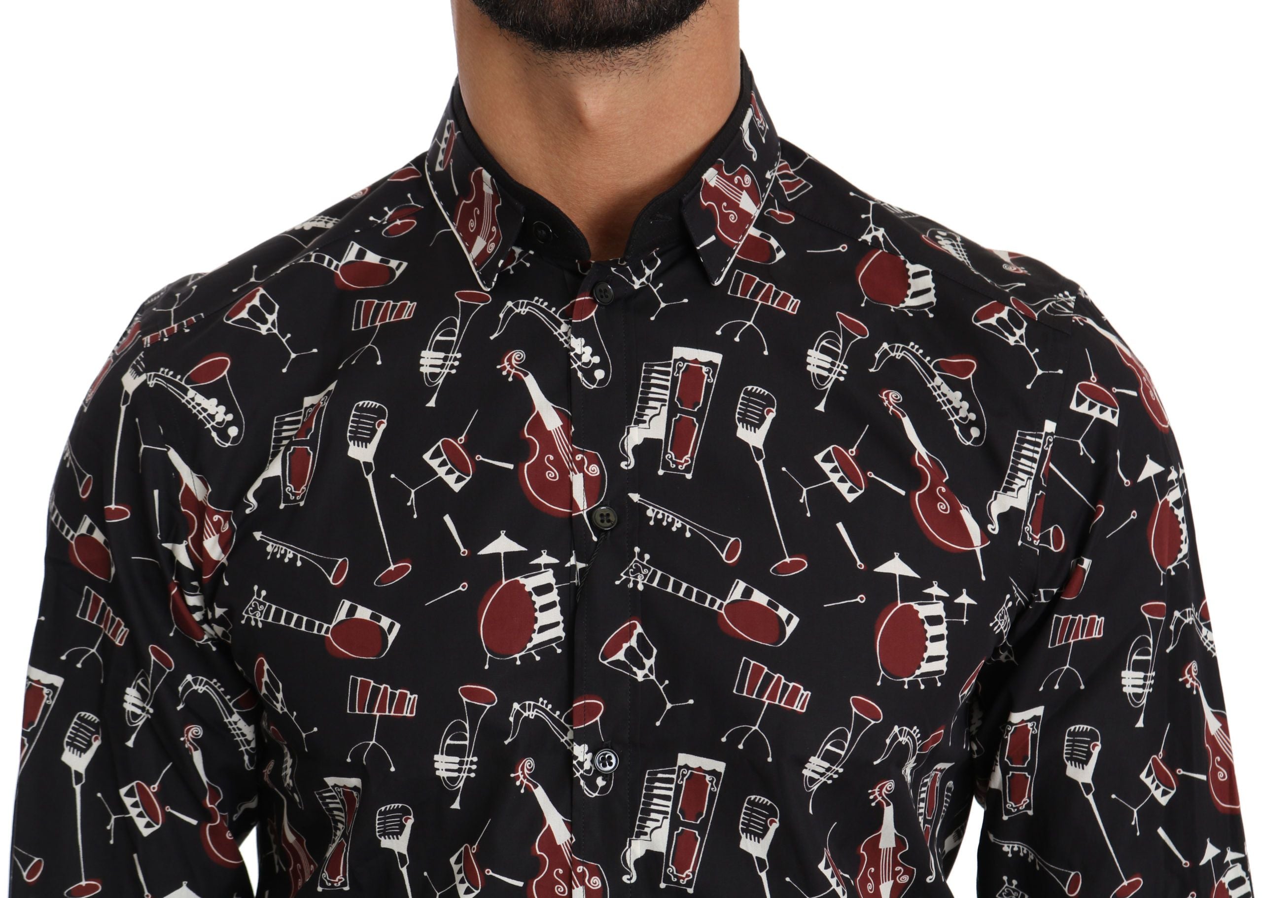 Dolce &amp; Gabbana Black Musical Instrument Slim fit Shirt