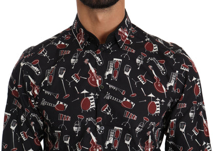 Dolce &amp; Gabbana Black Musical Instrument Slim fit Shirt