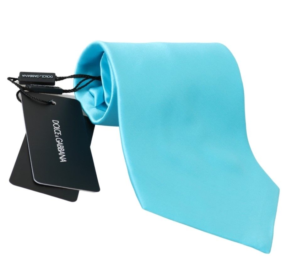 Dolce &amp; Gabbana Light Blue Wide Mens Necktie Accessory 100% Silk Tie