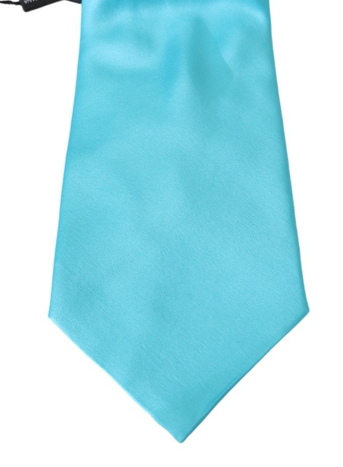 Dolce &amp; Gabbana Light Blue Wide Mens Necktie Accessory 100% Silk Tie
