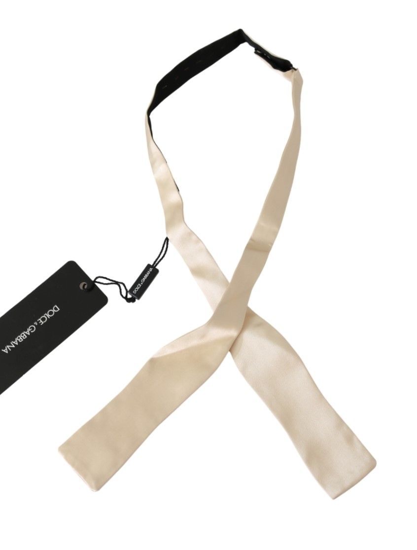 Dolce &amp; Gabbana Beige Slim Skinny Men Necktie 100% Silk Bowtie