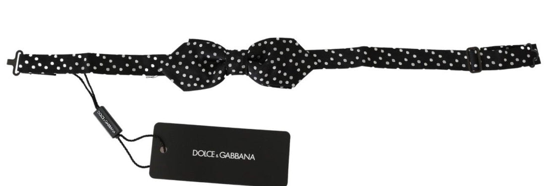 Dolce &amp; Gabbana Black Polka Dots Mens Necktie Papillon 100% Silk Bow Tie