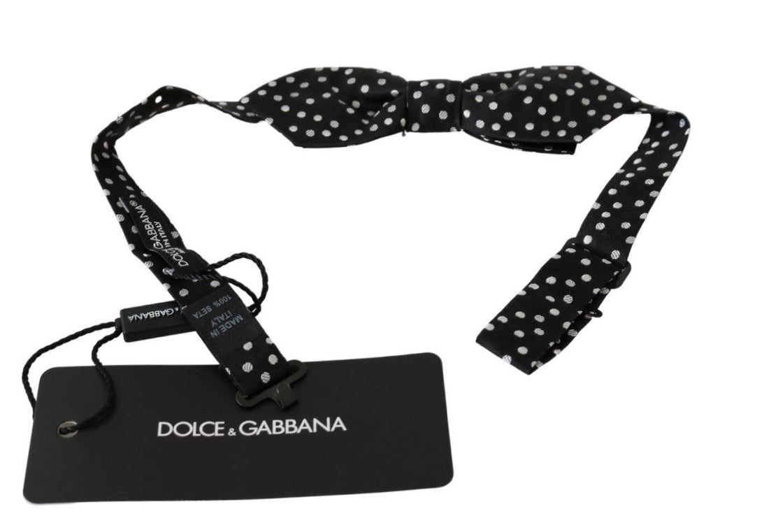 Dolce &amp; Gabbana Black Polka Dots Mens Necktie Papillon 100% Silk Bow Tie
