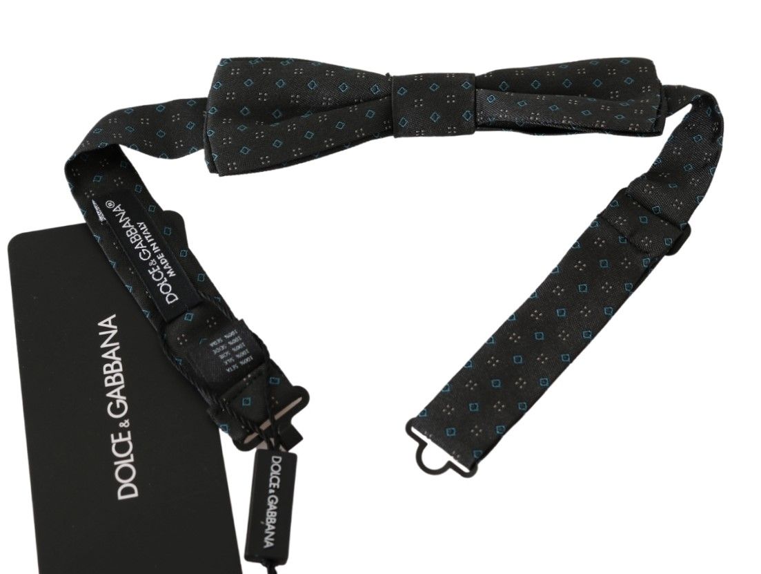 Dolce &amp; Gabbana Gray Patterned Mens Necktie Papillon 100% Silk Bow Tie