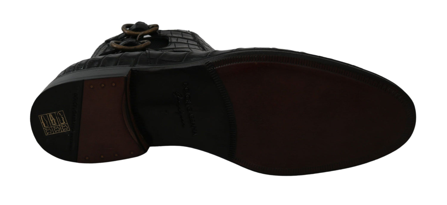 Dolce &amp; Gabbana Black Crocodile Leather Derby Boots Shoes