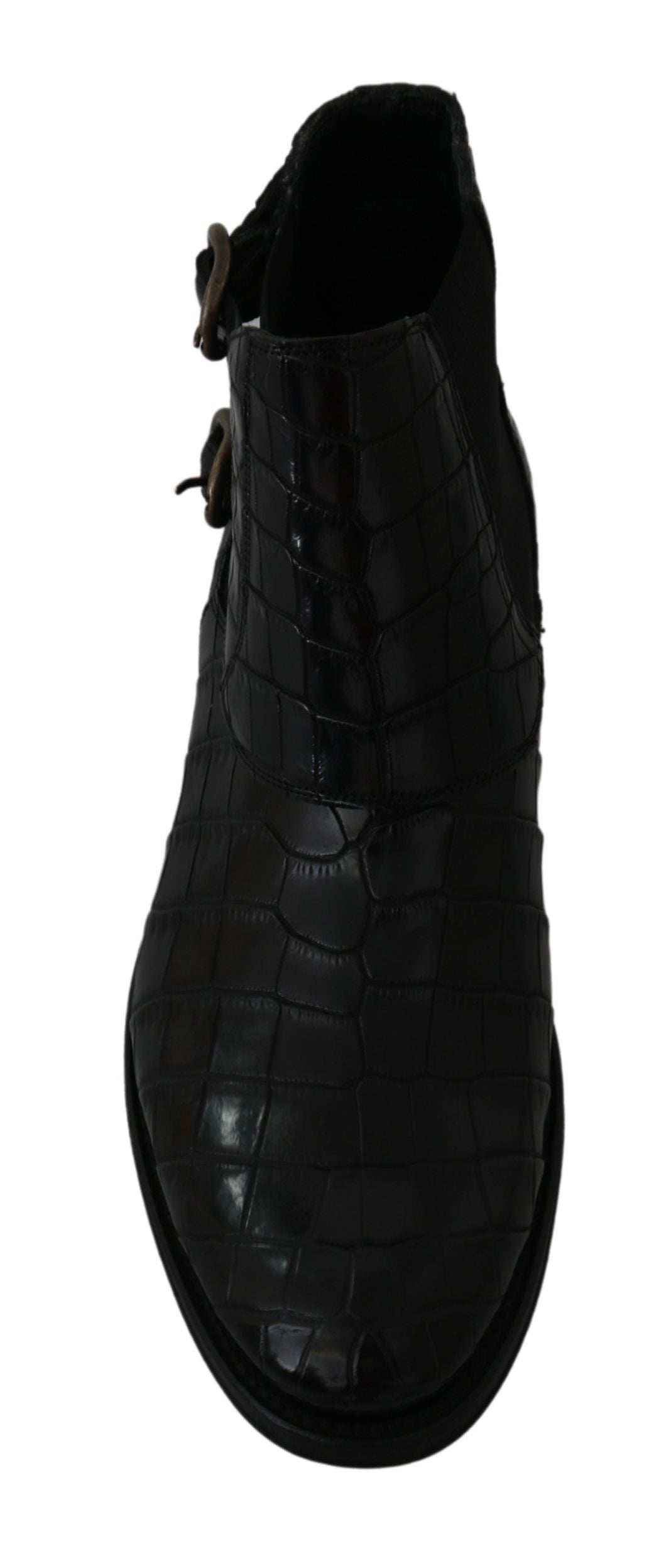 Dolce &amp; Gabbana Black Crocodile Leather Derby Boots Shoes