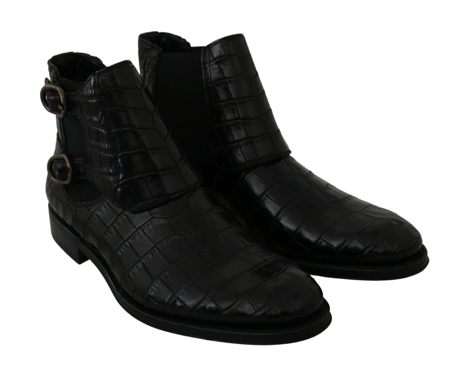 Dolce &amp; Gabbana Black Crocodile Leather Derby Boots Shoes