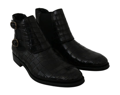 Dolce &amp; Gabbana Black Crocodile Leather Derby Boots Shoes