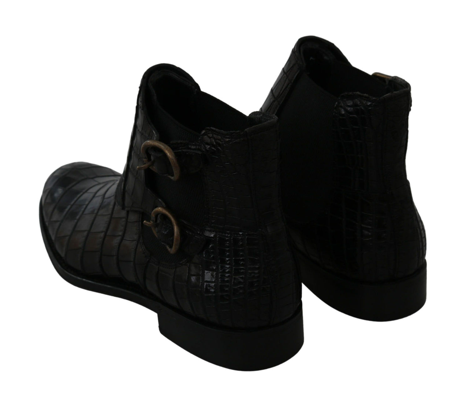 Dolce &amp; Gabbana Black Crocodile Leather Derby Boots Shoes