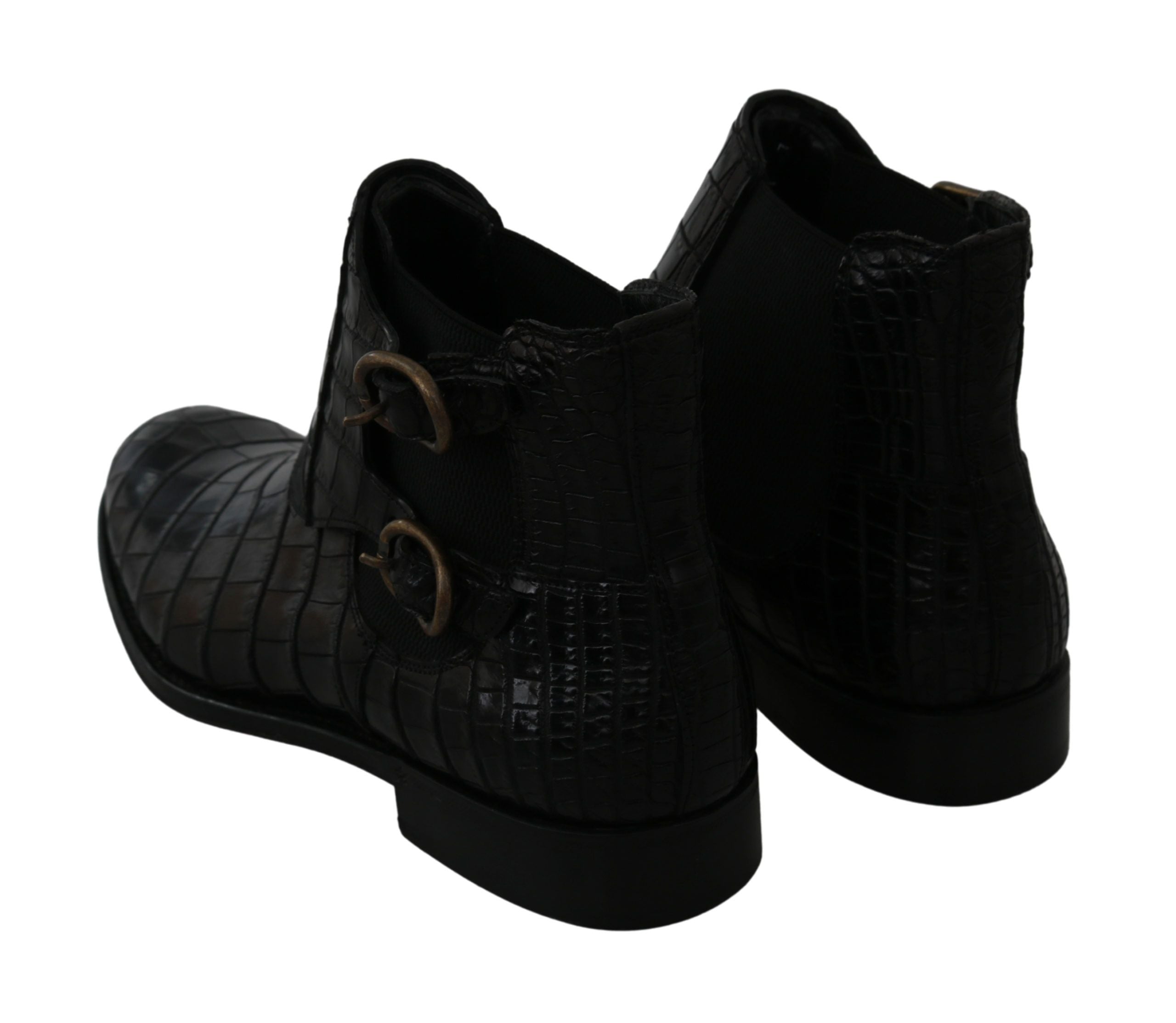 Dolce &amp; Gabbana Black Crocodile Leather Derby Boots Shoes