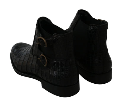Dolce &amp; Gabbana Black Crocodile Leather Derby Boots Shoes