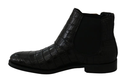 Dolce &amp; Gabbana Black Crocodile Leather Derby Boots Shoes