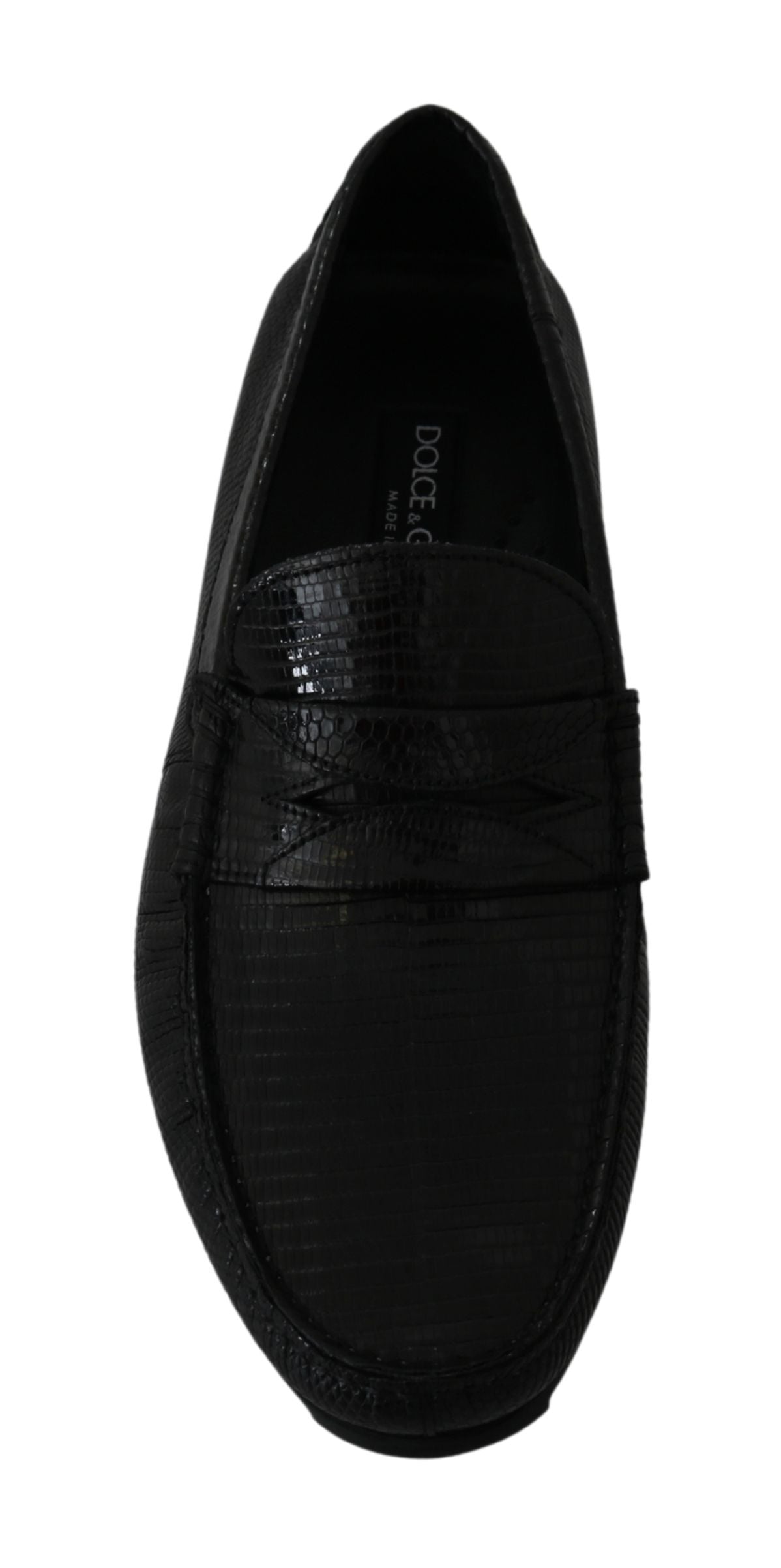 Dolce &amp;amp; Gabbana Black Lizard Läder Platta Loafers Skor