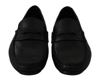 Dolce &amp;amp; Gabbana Black Lizard Läder Platta Loafers Skor