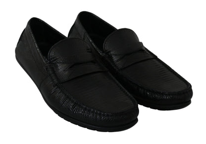 Dolce &amp;amp; Gabbana Black Lizard Läder Platta Loafers Skor