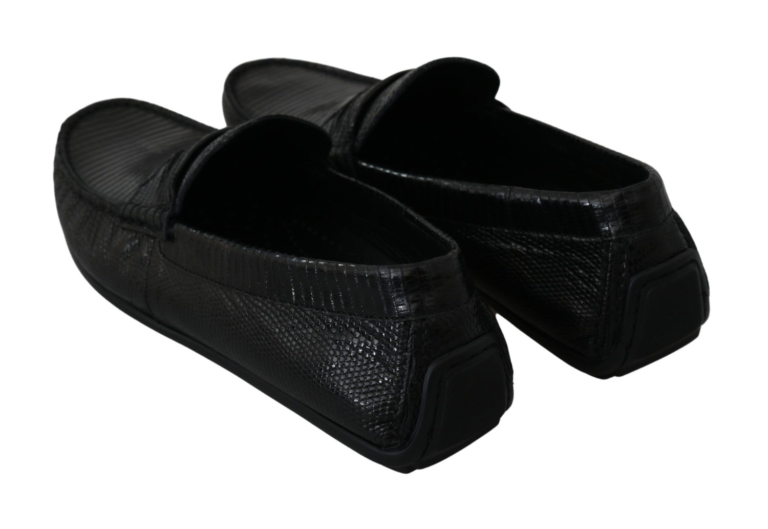 Dolce &amp;amp; Gabbana Black Lizard Läder Platta Loafers Skor
