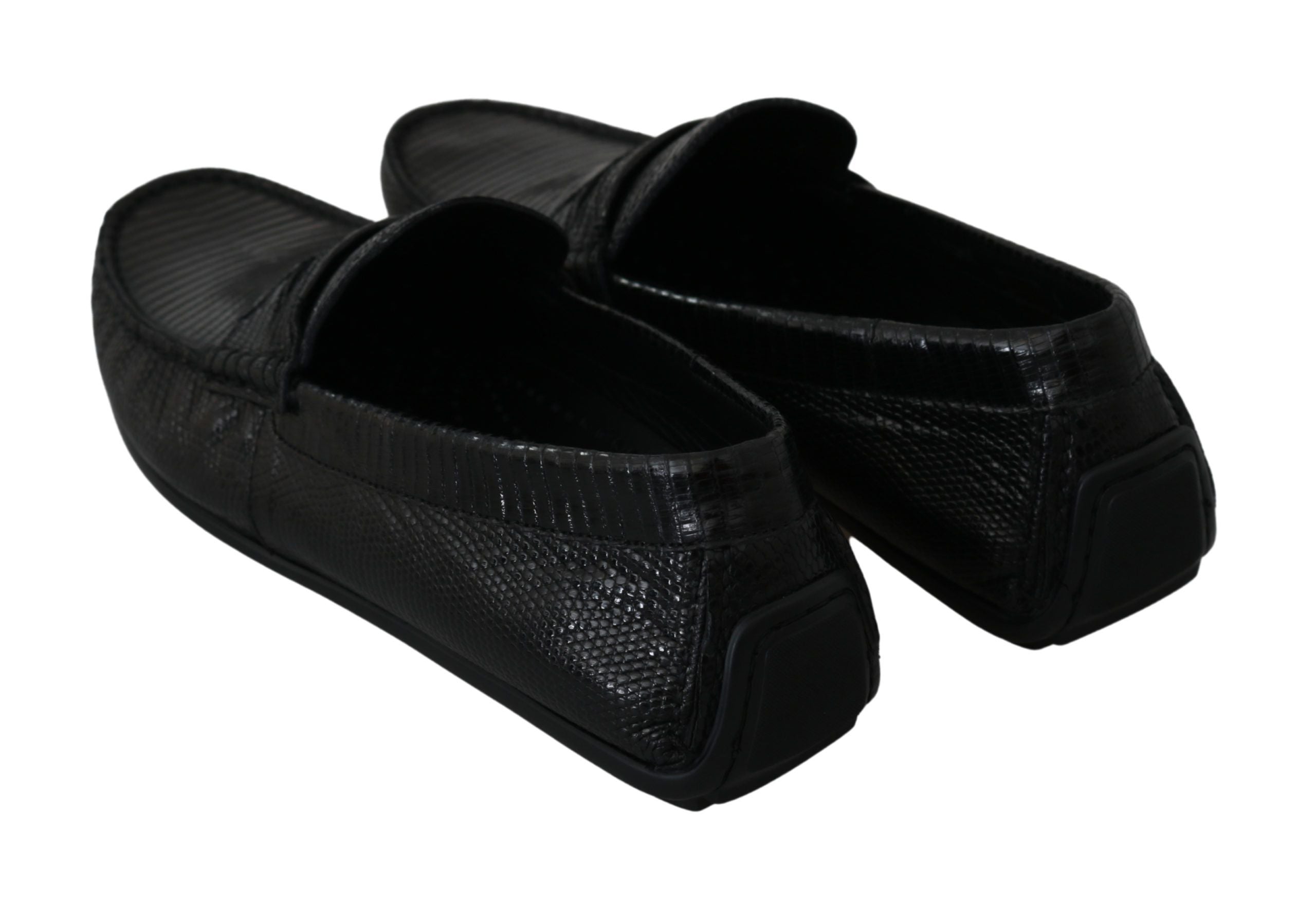 Dolce &amp;amp; Gabbana Black Lizard Läder Platta Loafers Skor