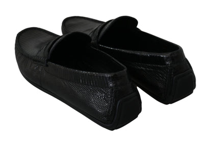 Dolce &amp;amp; Gabbana Black Lizard Läder Platta Loafers Skor