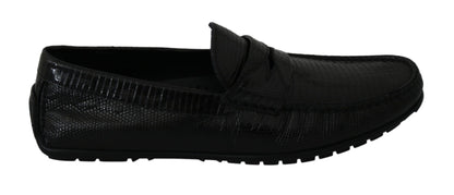 Dolce &amp;amp; Gabbana Black Lizard Läder Platta Loafers Skor