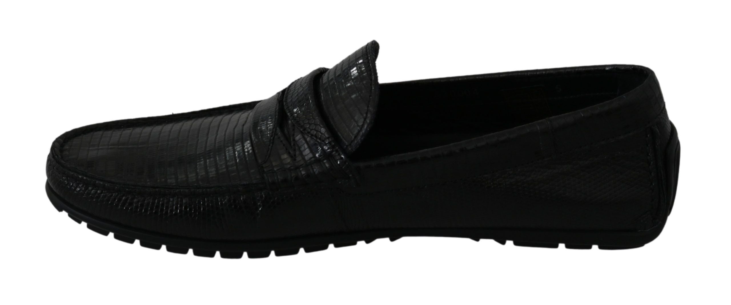 Dolce &amp;amp; Gabbana Black Lizard Läder Platta Loafers Skor