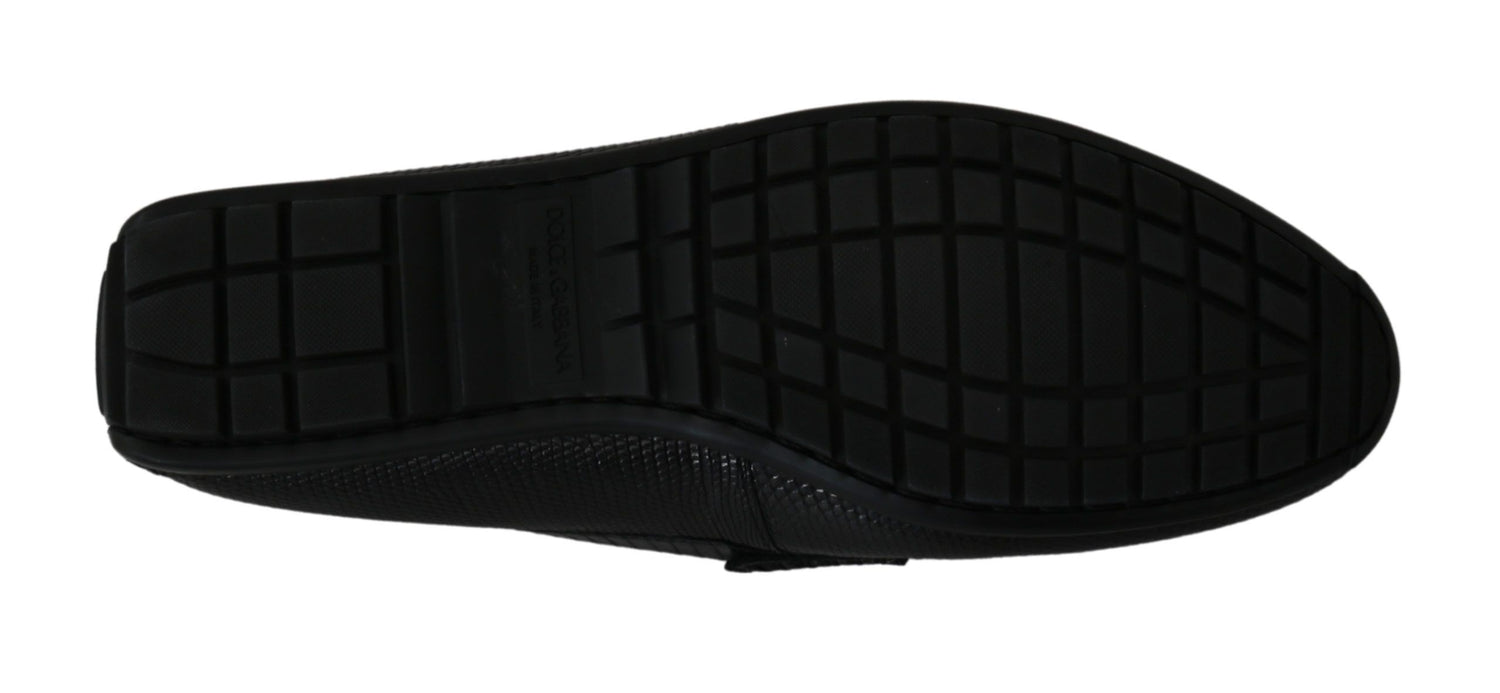 Dolce &amp;amp; Gabbana Black Lizard Läder Platta Loafers Skor