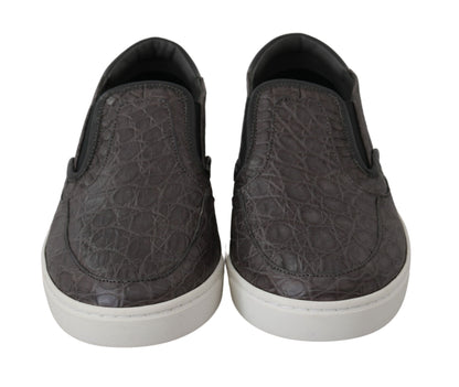 Dolce &amp;amp; Gabbana Grå Läder Platta Caiman Herrloafers Skor