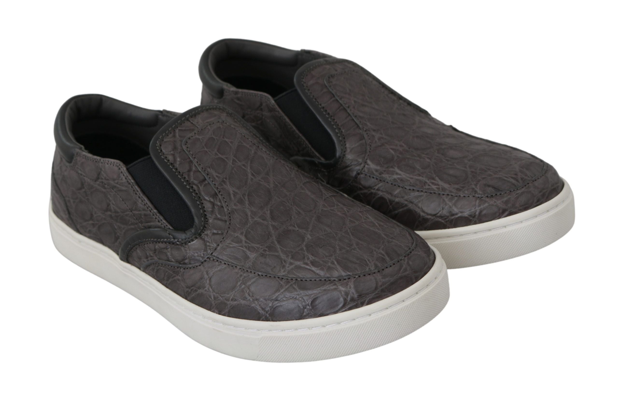 Dolce &amp;amp; Gabbana Grå Läder Platta Caiman Herrloafers Skor