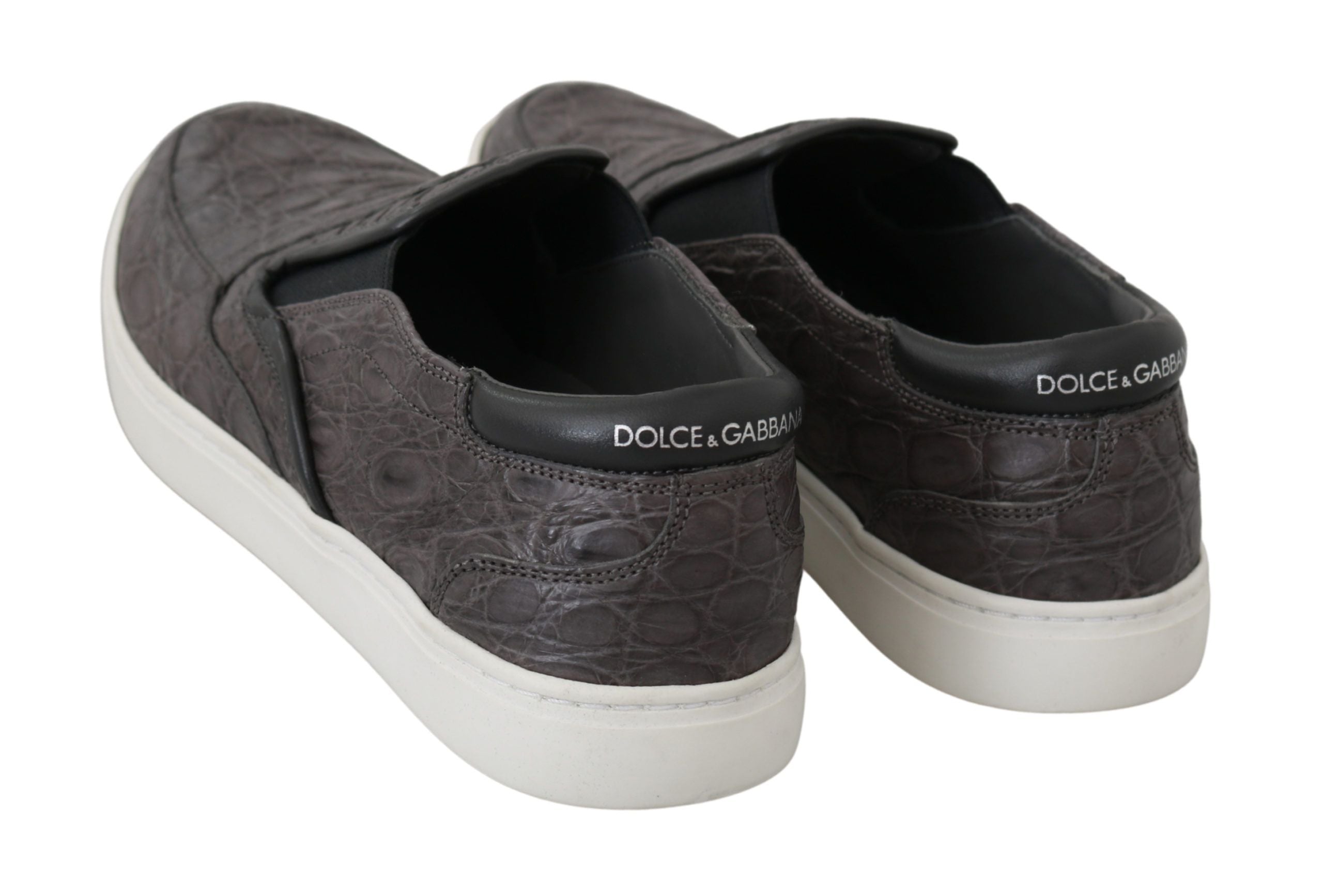 Dolce &amp;amp; Gabbana Grå Läder Platta Caiman Herrloafers Skor