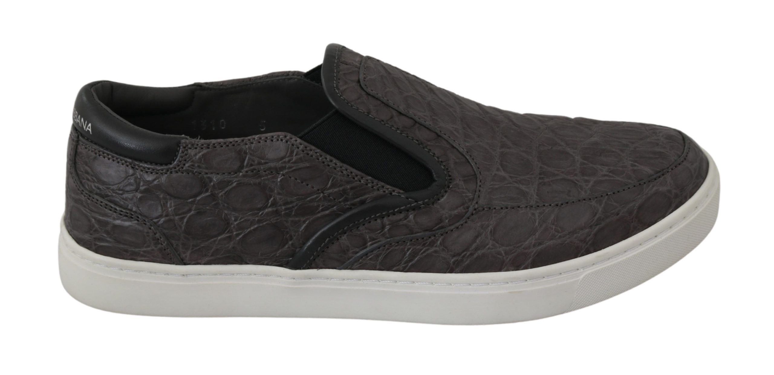 Dolce &amp;amp; Gabbana Grå Läder Platta Caiman Herrloafers Skor