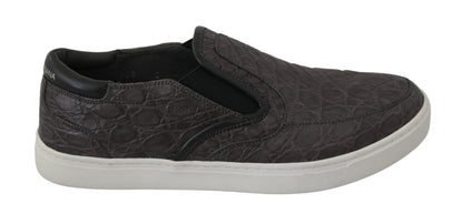 Dolce &amp;amp; Gabbana Grå Läder Platta Caiman Herrloafers Skor