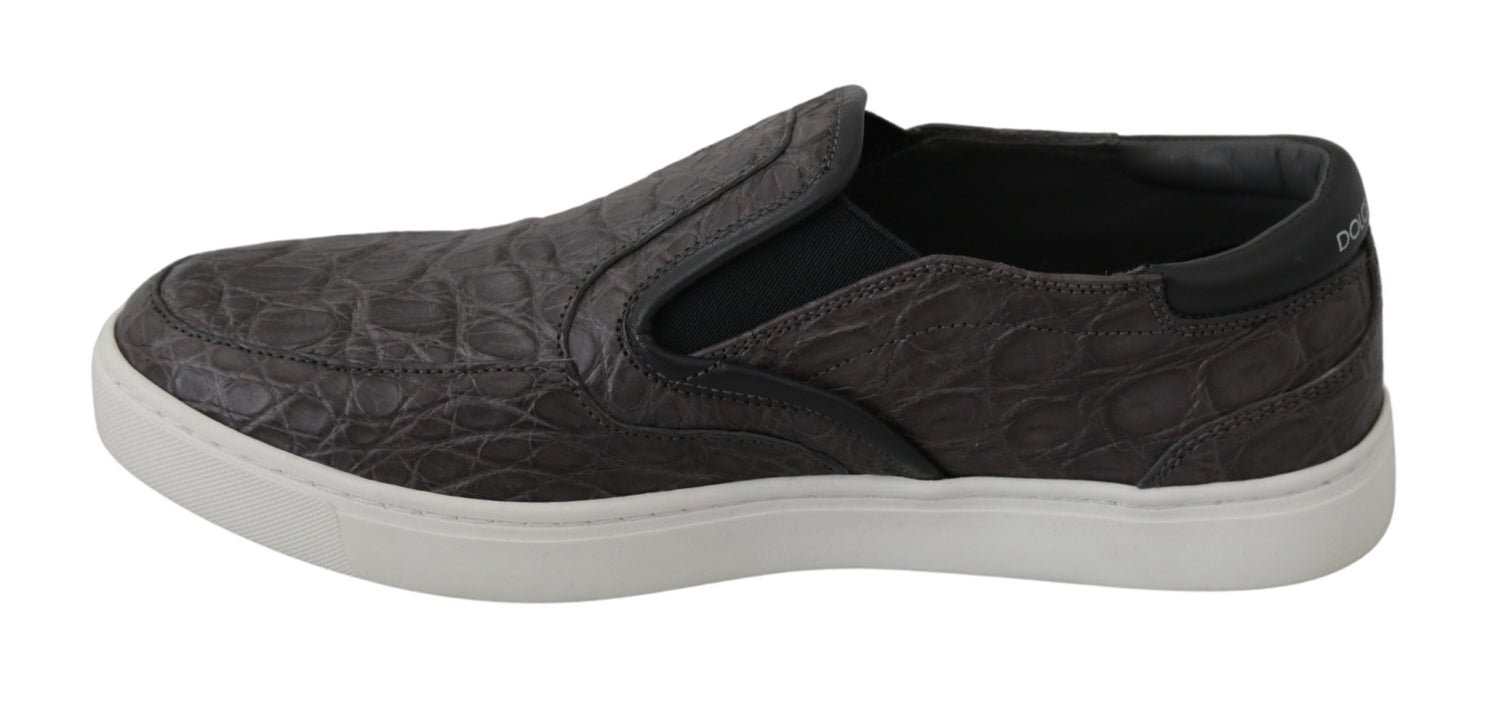 Dolce &amp;amp; Gabbana Grå Läder Platta Caiman Herrloafers Skor