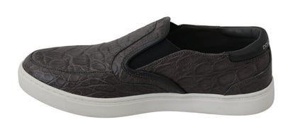 Dolce &amp;amp; Gabbana Grå Läder Platta Caiman Herrloafers Skor