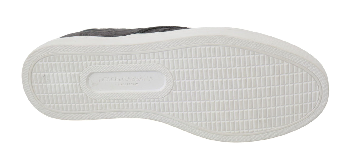 Dolce &amp;amp; Gabbana Grå Läder Platta Caiman Herrloafers Skor