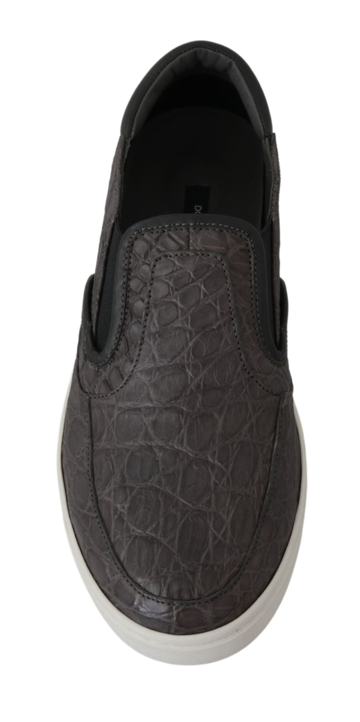 Dolce &amp;amp; Gabbana Grå Läder Platta Caiman Herrloafers Skor