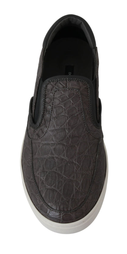 Dolce &amp;amp; Gabbana Grå Läder Platta Caiman Herrloafers Skor