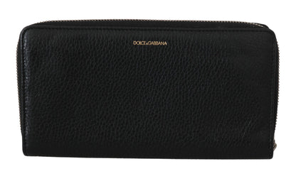 Dolce &amp;amp; Gabbana Svart Herrplånbok med Dragkedja Continental-Plånbok i 100 % Läder