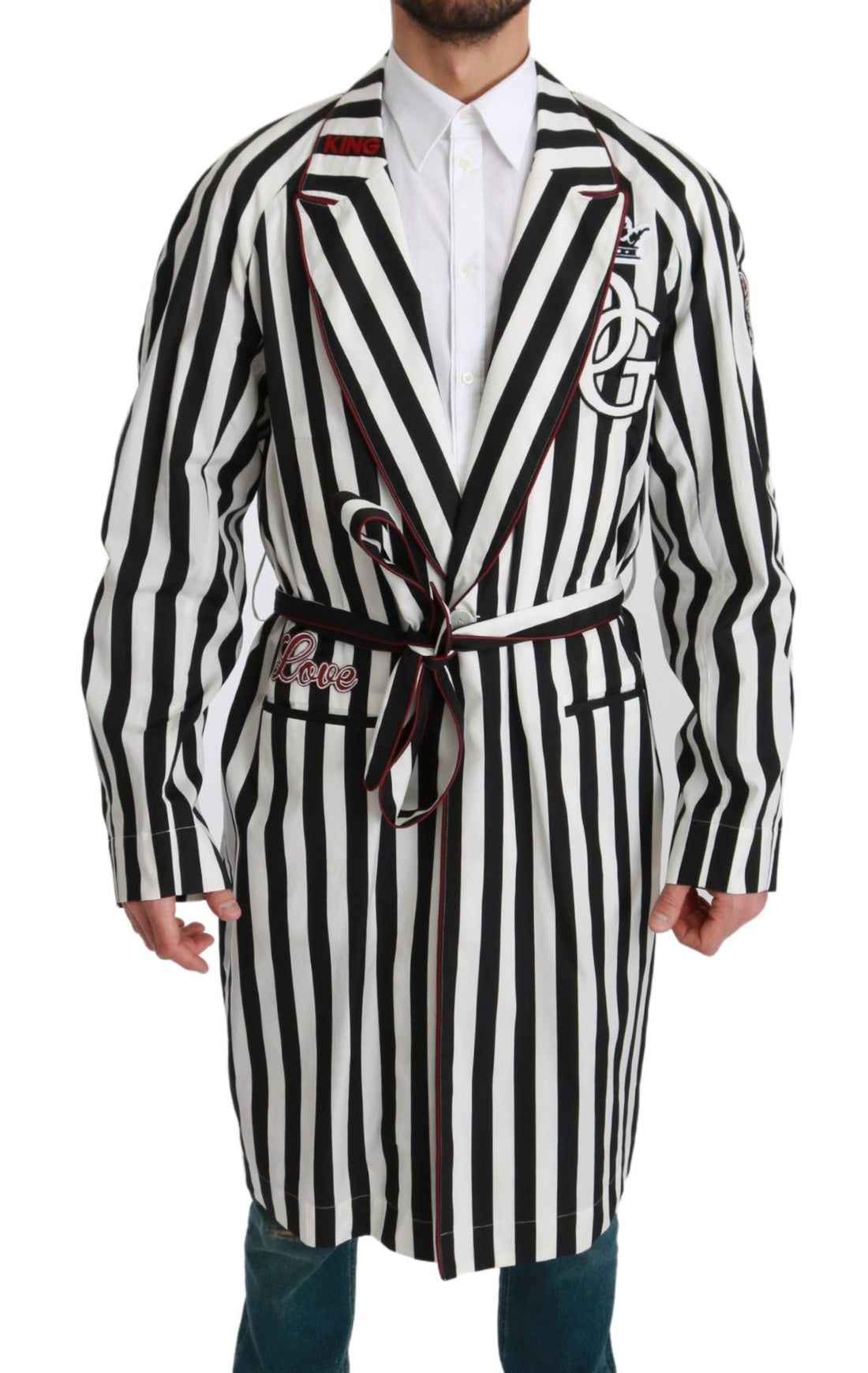 Dolce &amp; Gabbana Black Coat Nightgown  White Cotton Robe