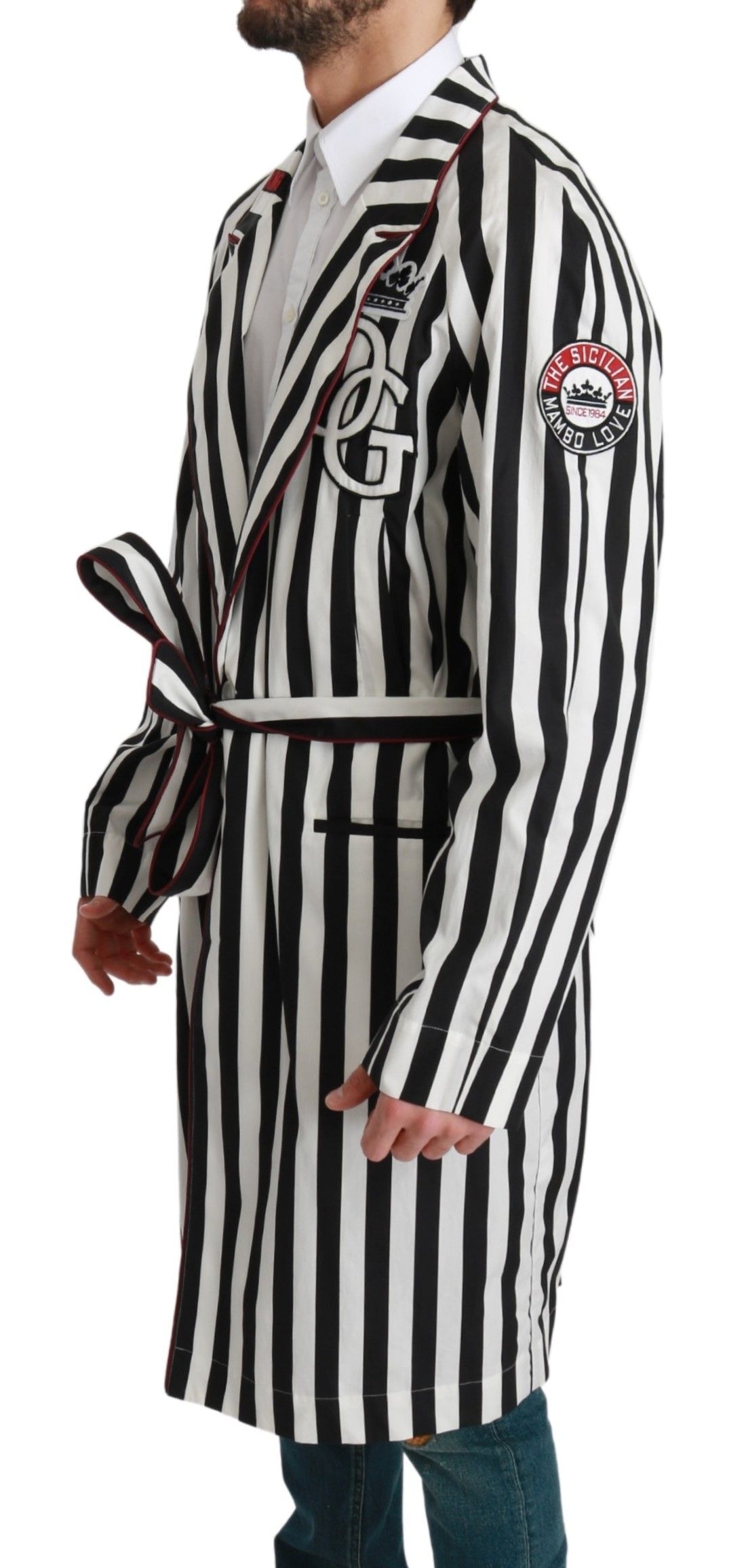 Dolce &amp; Gabbana Black Coat Nightgown  White Cotton Robe