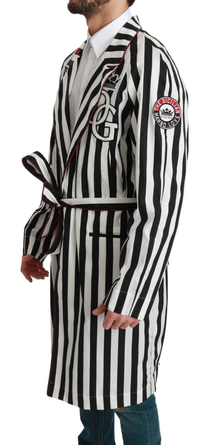 Dolce &amp; Gabbana Black Coat Nightgown  White Cotton Robe