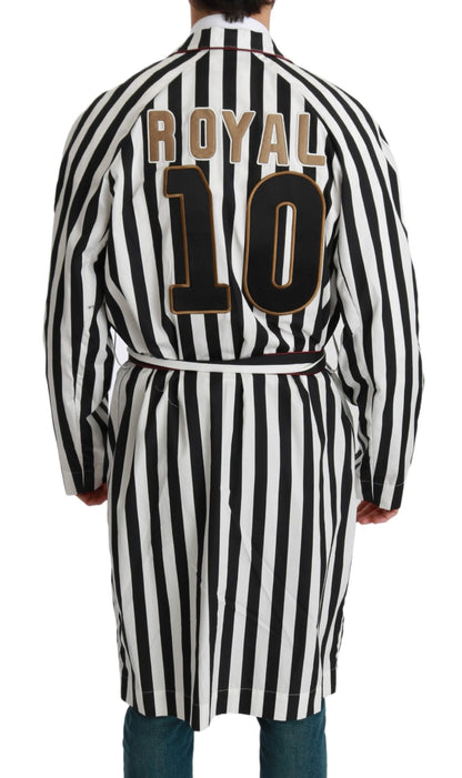 Dolce &amp; Gabbana Black Coat Nightgown  White Cotton Robe