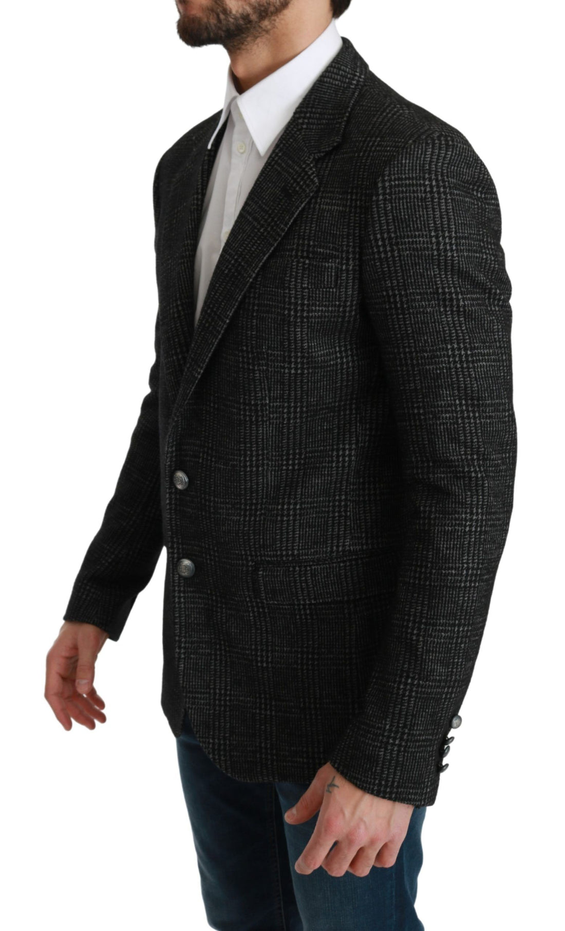Dolce &amp;amp; Gabbana Grå Rutig Kavaj med Slim Fit