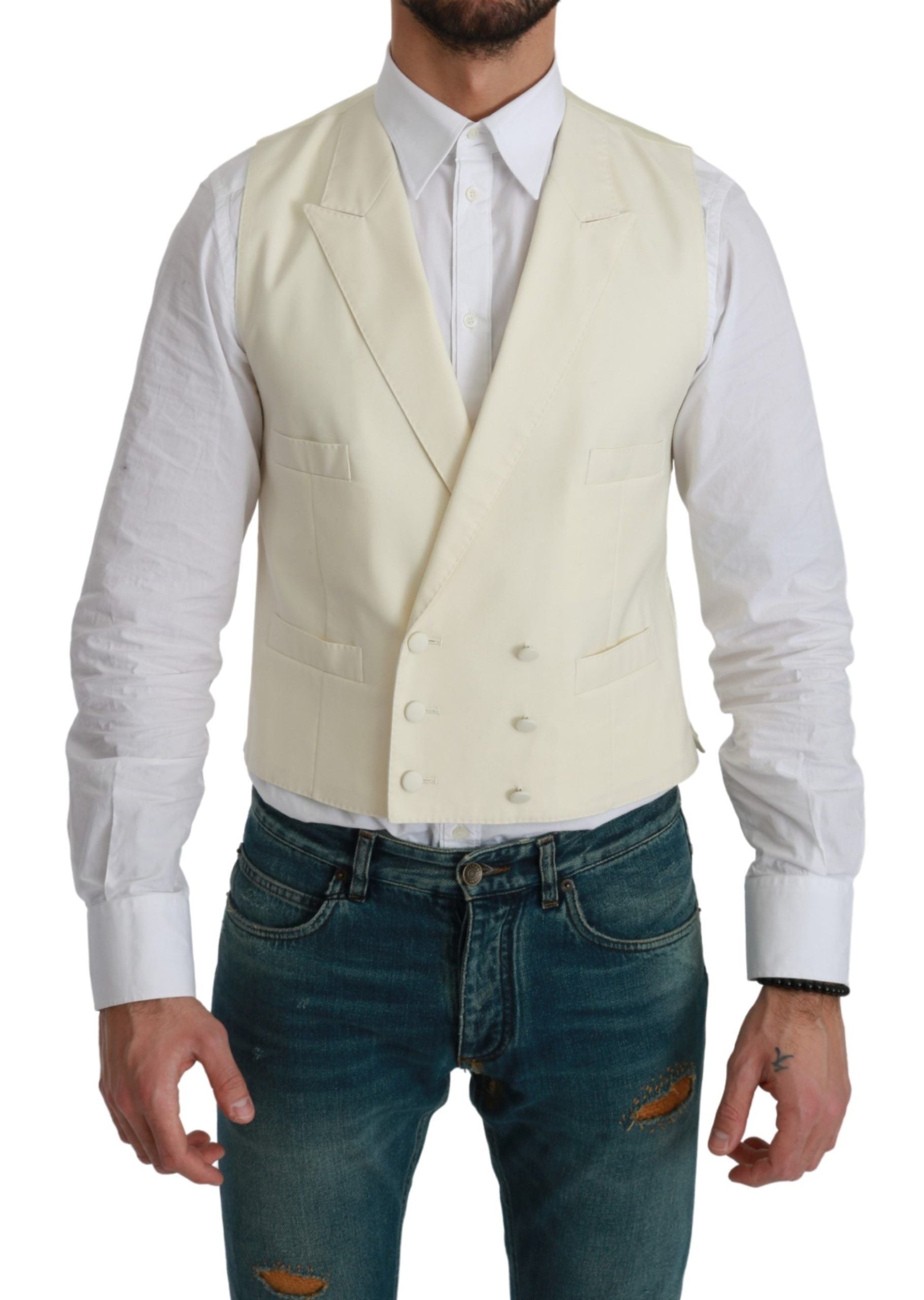 Dolce &amp; Gabbana White Waistcoat Formal Wool  Vest