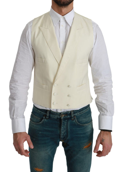 Dolce &amp; Gabbana White Waistcoat Formal Wool  Vest