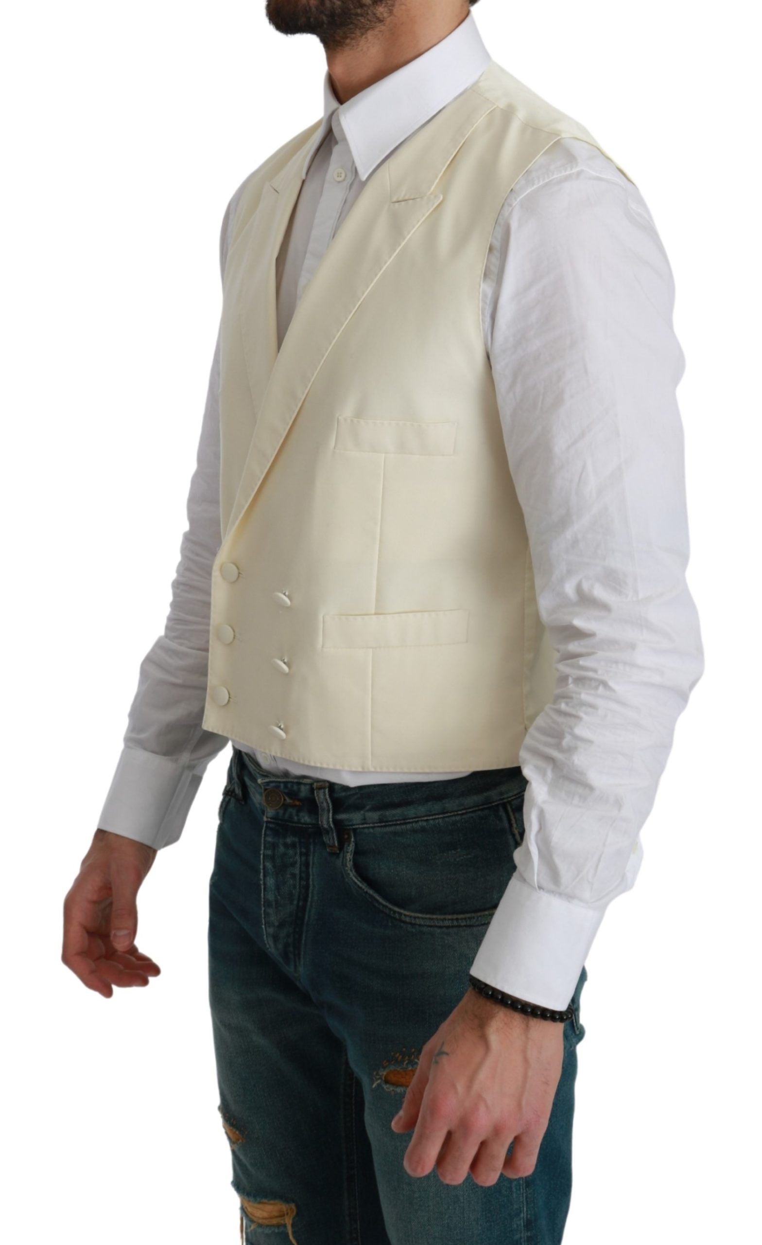 Dolce &amp; Gabbana White Waistcoat Formal Wool  Vest