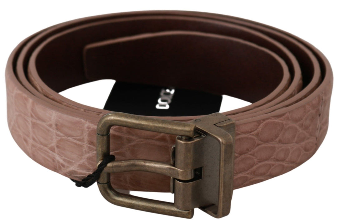 Dolce &amp; Gabbana Beige Exotic Skin Gold Buckle Leather Belt