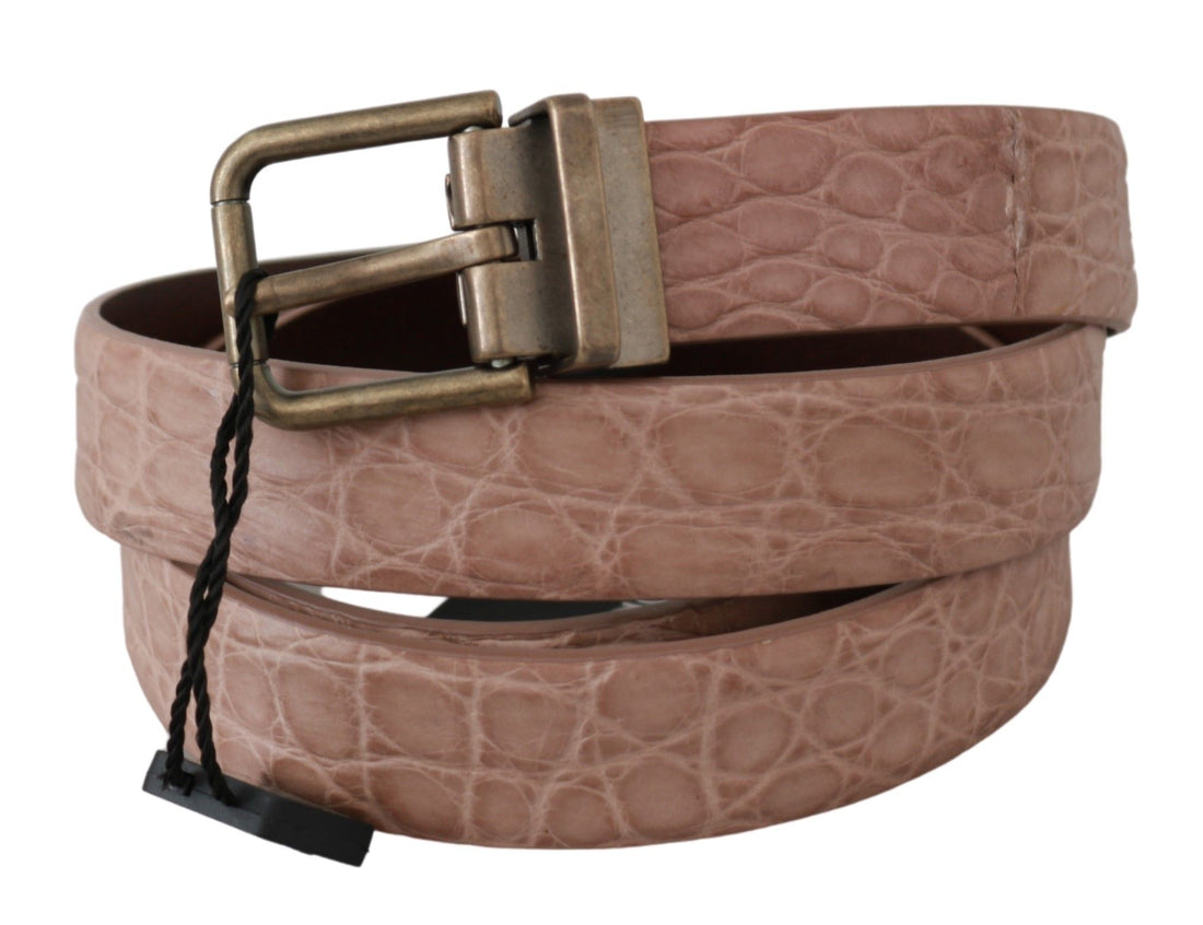 Dolce &amp; Gabbana Beige Exotic Skin Gold Buckle Leather Belt