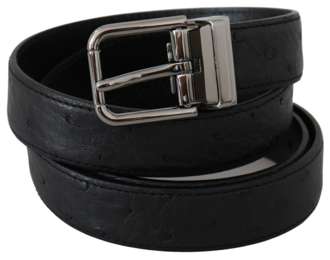 Dolce &amp; Gabbana Black Exotic Skin Pattern Silver Buckle Belt